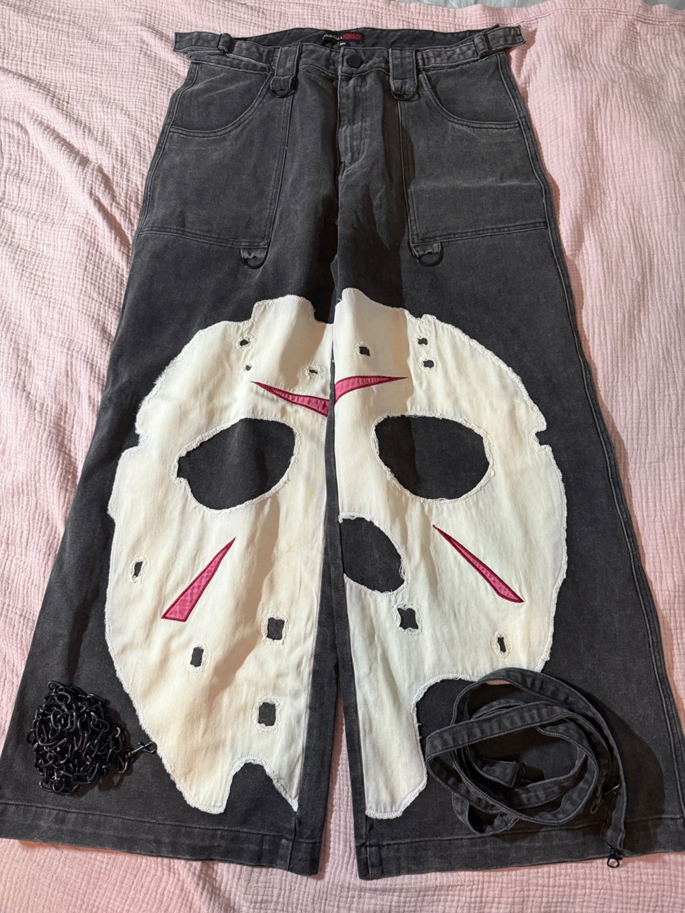 Dolls Kill x WB Horror Vile Voorhees Baggy Jeans Jason Chains Straps Friday 13th